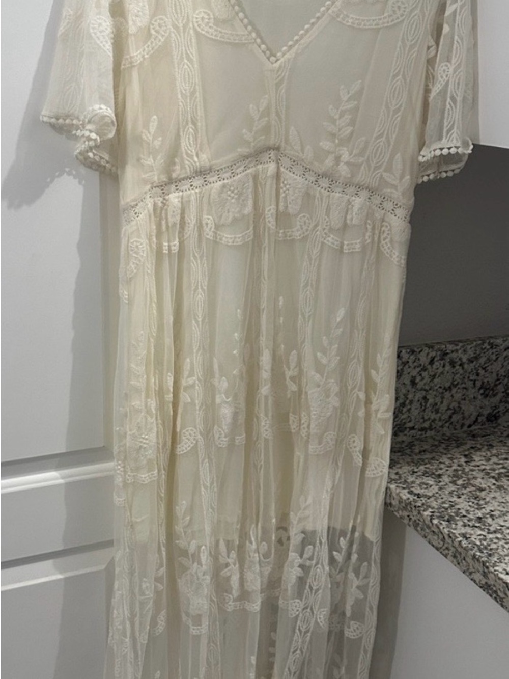 Shyanne Cream Lace Embroidered V-Neck Maxi Dress
